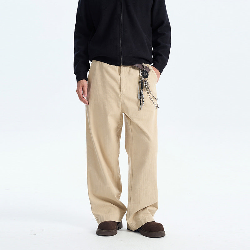 Casual Straight Fit Long Pants for Men, Solid Color Drape Suit Trousers, Trendy Couple Wear