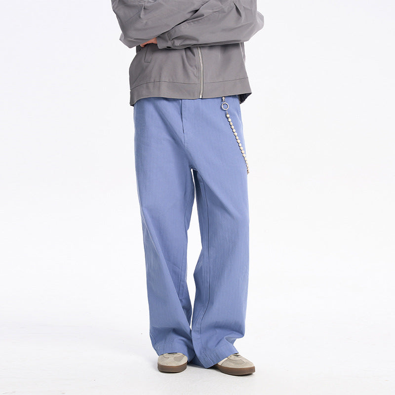 Casual Straight Fit Long Pants for Men, Solid Color Drape Suit Trousers, Trendy Couple Wear