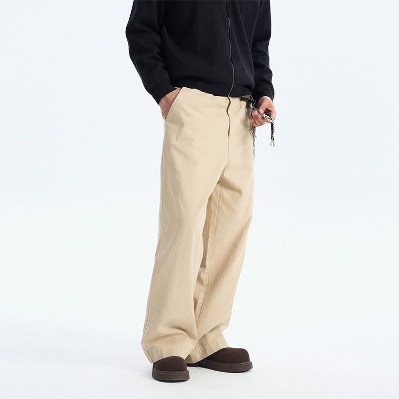 Casual Straight Fit Long Pants for Men, Solid Color Drape Suit Trousers, Trendy Couple Wear